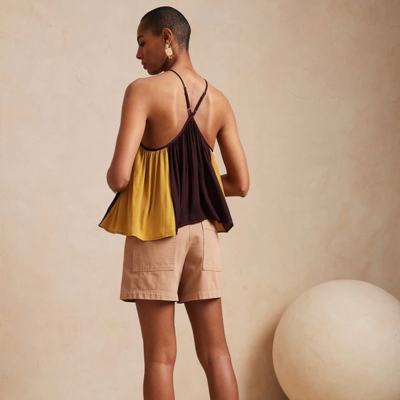 Banana Republic burgundy and gold flowy colorblock top - Picture 6 of 7